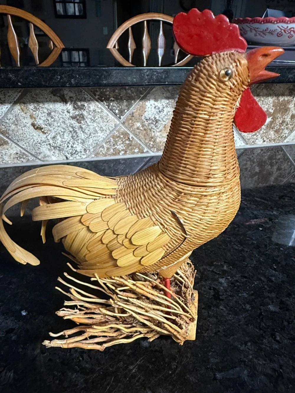 Kiangsi Handicrafts Rooster Chicken Basket With Lid Vintage